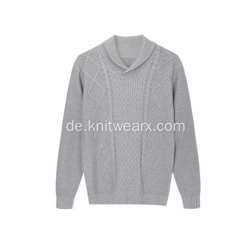 Herren Strickpullover mit Zopfmuster und Schalkragen